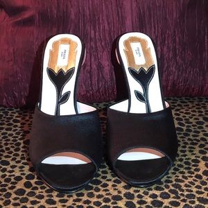 Prada Hand-painted Flower, Satin  Heels 36.5